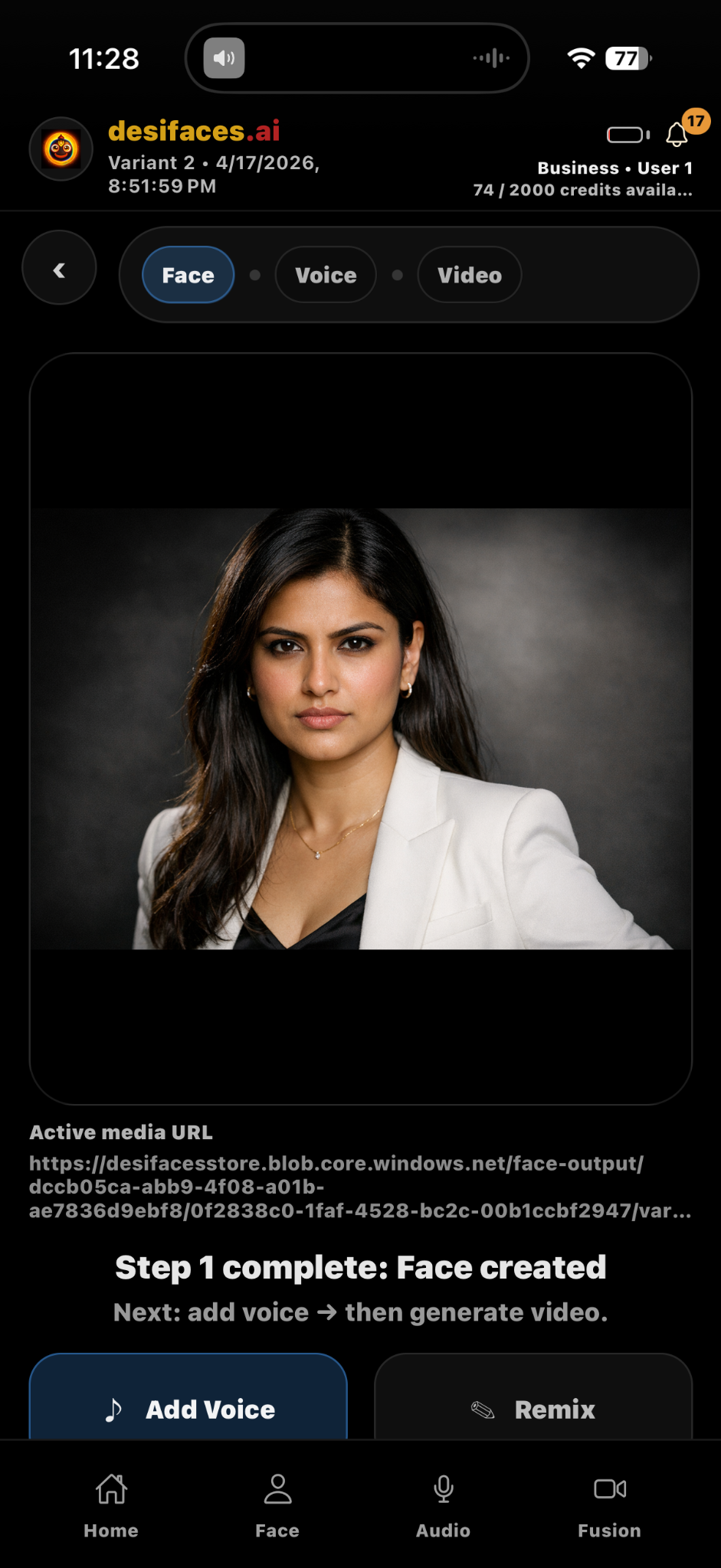 desifaces.ai face detail screen screenshot